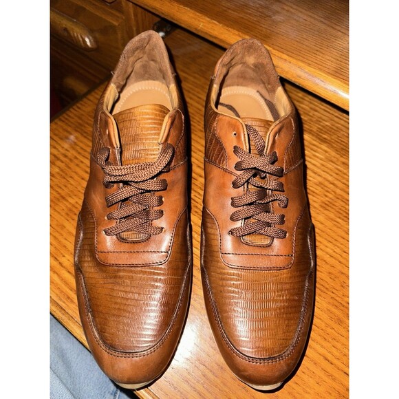 Paul Fredrick Mens Light Brown Leather Office Shoes Sz 9.5 Lace Up Comfy EUC main image 7